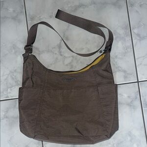 Brown Crossbody Bag with Yellow Accent